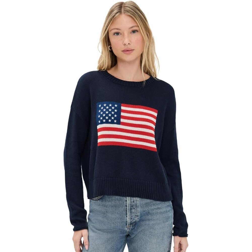 Cotton Crewneck Sweater Unisex Medium American Flag Graphic Casual